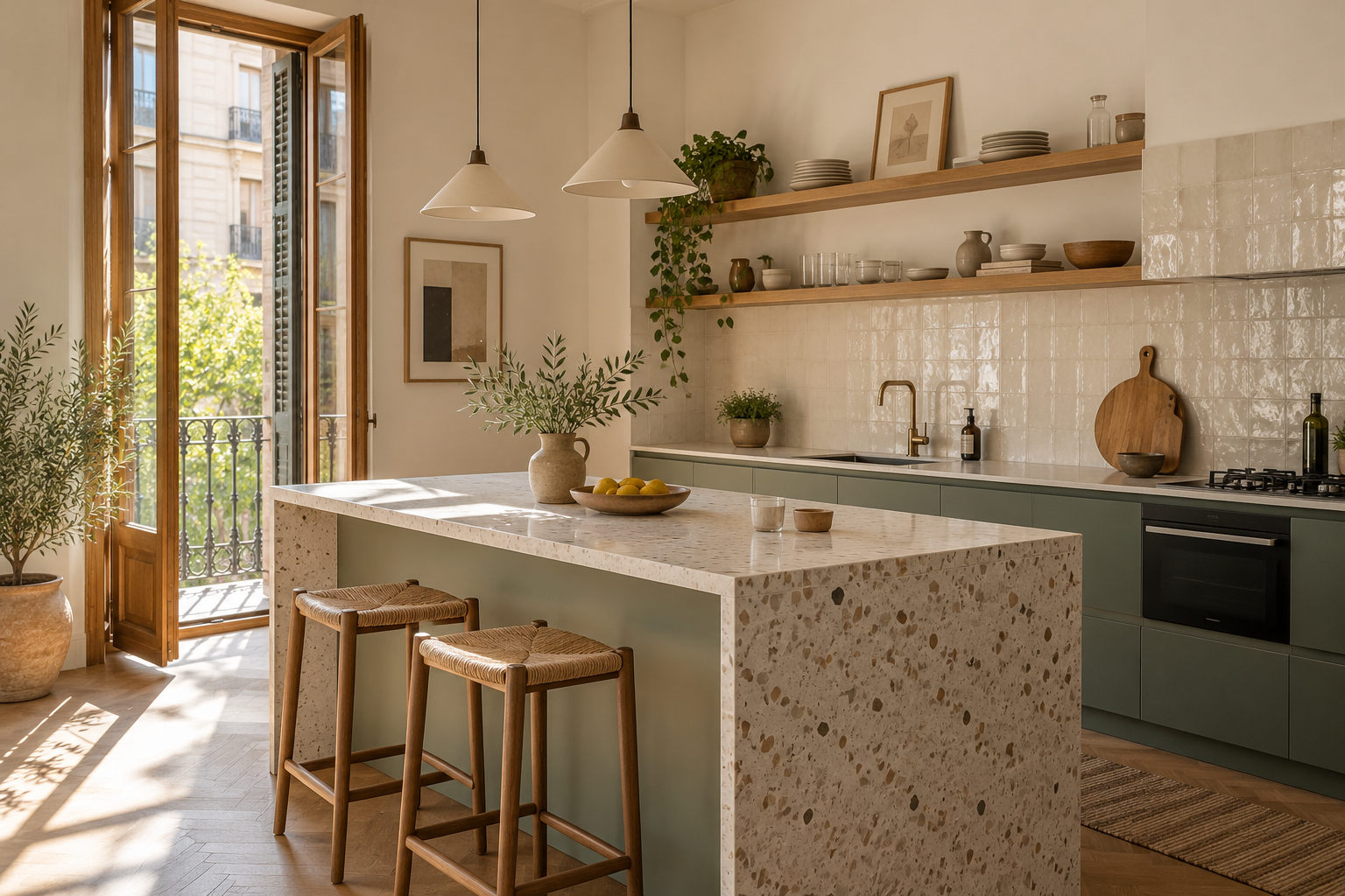 Cocina contemporánea con tonos naturales