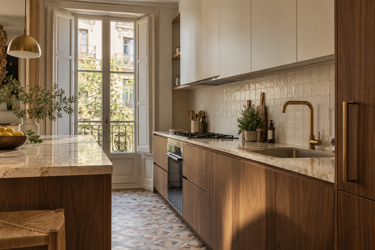 Cocina renovada con acabados naturales
