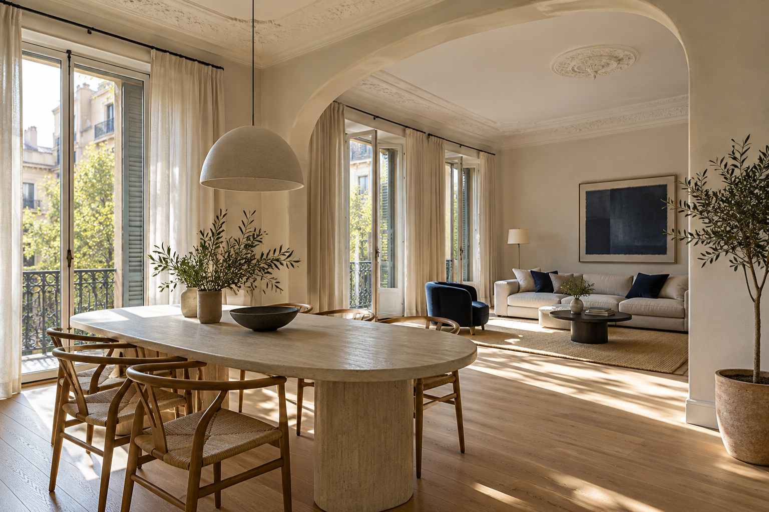 Salón y comedor con detalles restaurados